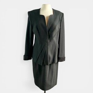 Vintage 1980s 1990s Black Wool Tailored Career Suit